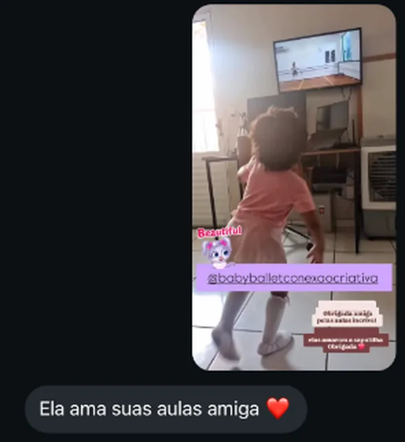 Print anonimizado: Ela ama suas aulas amiga ❤️