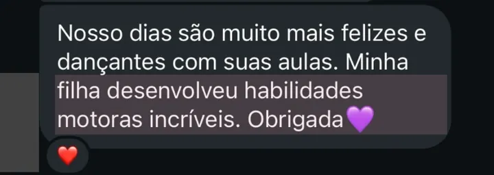 Print anonimizado: Minha filha desenvolveu habilidades motoras incríveis.